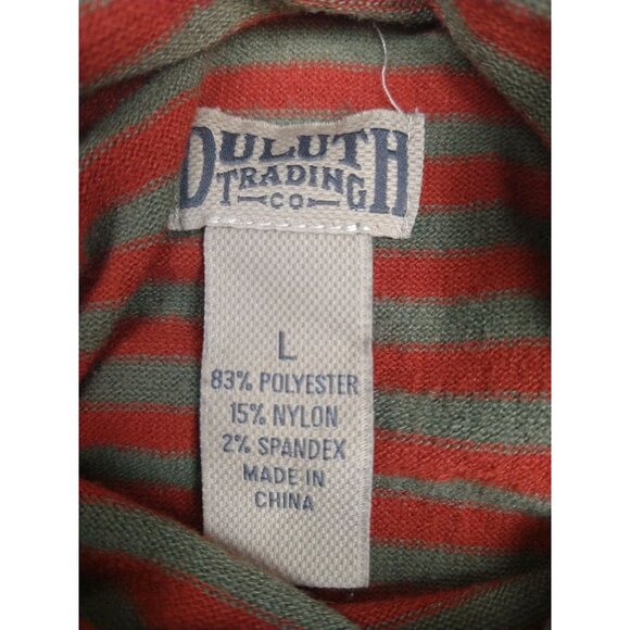 Duluth Trading L Turtleneck Striped Sweater Shirt Coolmax Long Sleeve Red Tan - Picture 4 of 7